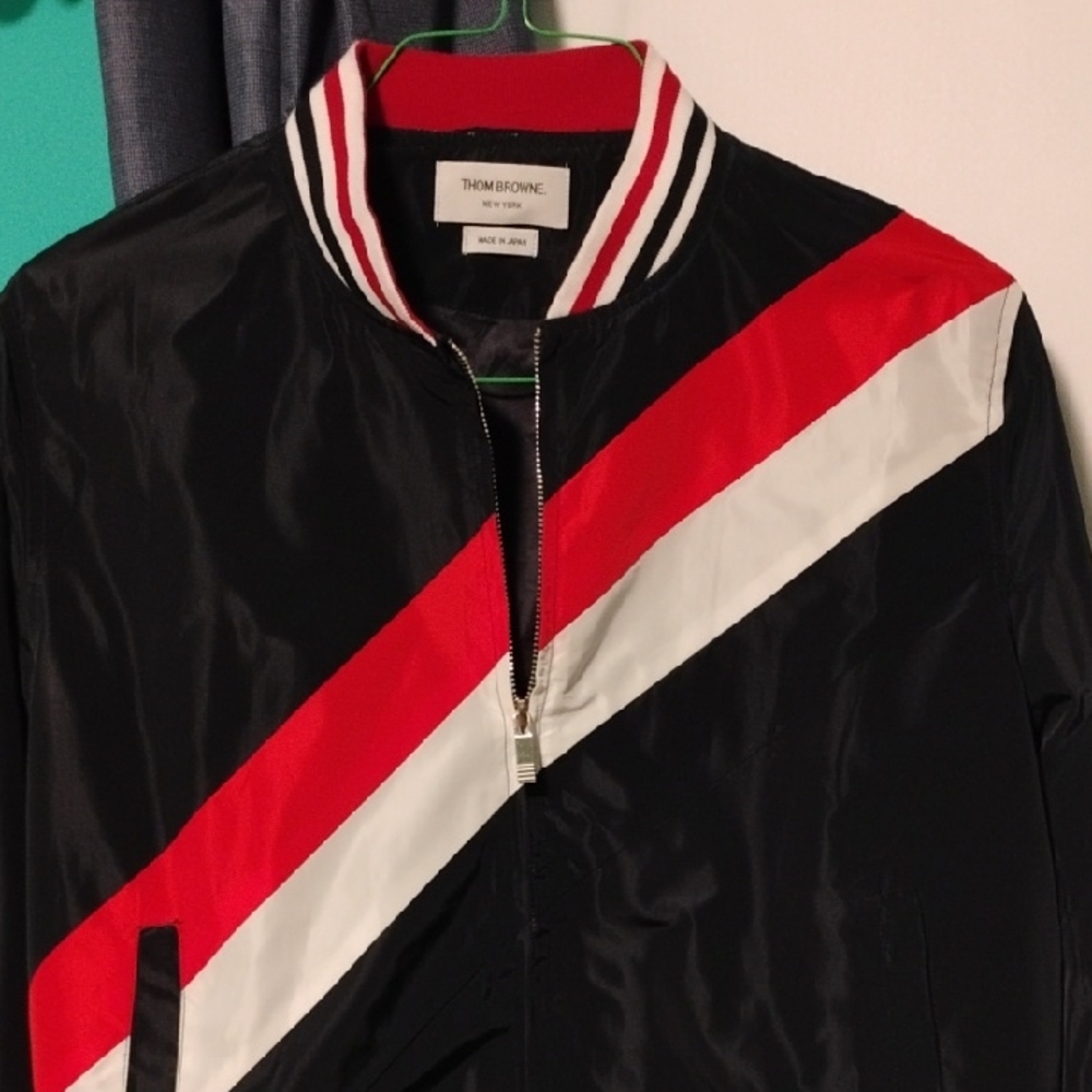 Thom Browne Black Bomber with Red and White Accents